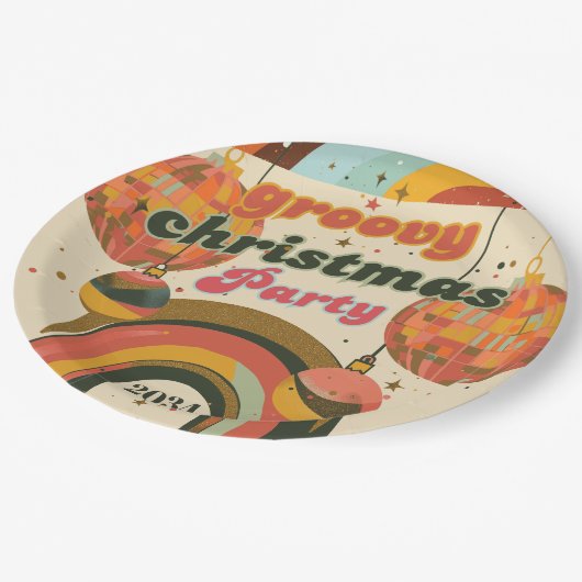Groovy Retro Kerstmis 70s Geïnspireerd Papieren Bordje (Gekanteld)