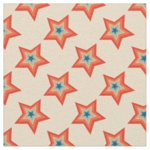 Groovy Retro Kerststerren Rood Oranje Blauw Stof