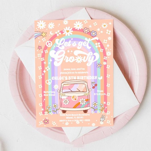 Groovy Retro Kids Birthday Invitation Kaart