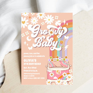 Groovy Retro Kinderen Verjaardagsuitnodiging Kaart