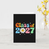 Groovy Retro Klas 2027 Senioren Kaart (Gele Bloem)