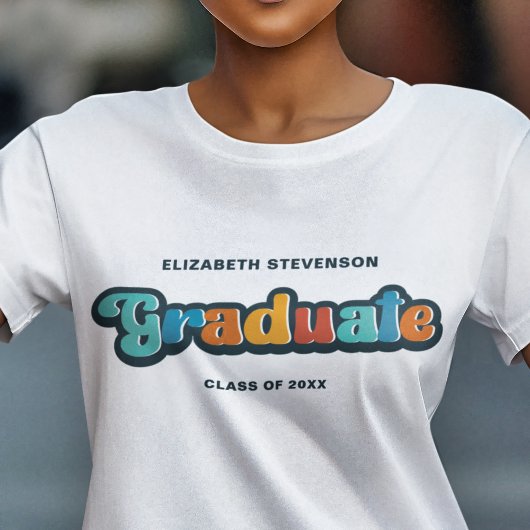 Groovy retro kleurrijk Afstuderen met naam T-shirt