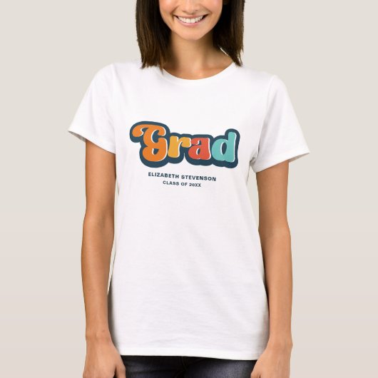 Groovy retro kleurrijke Afstuderen typografie T-shirt (Voorkant)