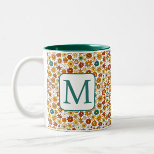 Groovy Retro Kleurrijke Bloemen Patroon Boho Flora Tweekleurige Koffiemok