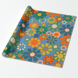 Groovy Retro Kleurrijke jaren 60 70 Bloemenpatroon Cadeaupapier