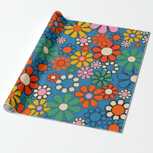 Groovy Retro Kleurrijke jaren 60 70 Bloemenpatroon Cadeaupapier