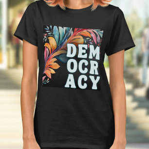 Groovy Retro Kleurrijke Verklaring Democratie T-shirt