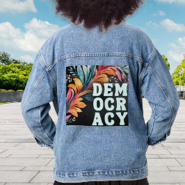 Groovy Retro Kleurrijke Verklaring Politiek Democr Denim Jacket