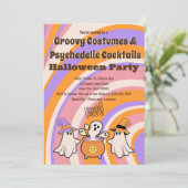 Groovy Retro Kostuums & Cocktails Halloween Party Kaart (Staand voorkant)