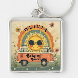 Groovy Retro Lachende Baby Zon, Peace & Love Vibes Sleutelhanger