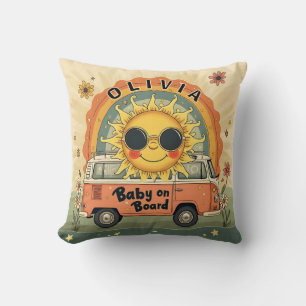 Groovy Retro Lachende Baby Zon, Vrede & Liefde Vib Kussen