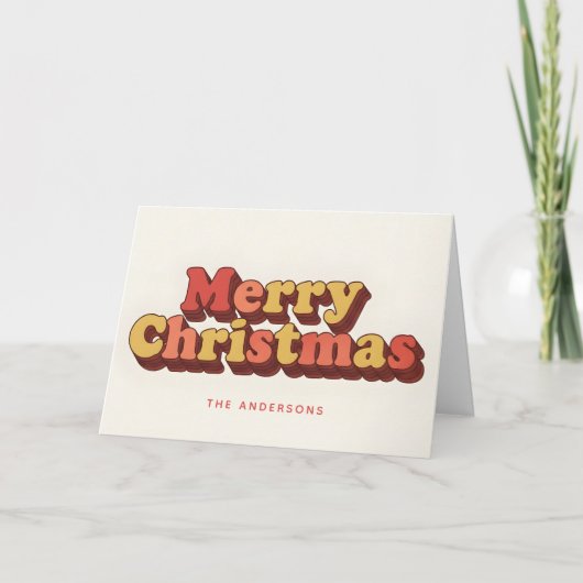Groovy Retro Lagen Script Prettig Kerstfeest Feestdagen Kaart (Voorkant)