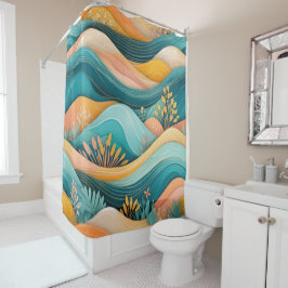 Groovy Retro Landschap Stijlvol Cool Douchegordijn