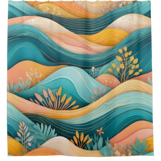 Groovy Retro Landschap Stijlvol Cool Douchegordijn (Voorkant)