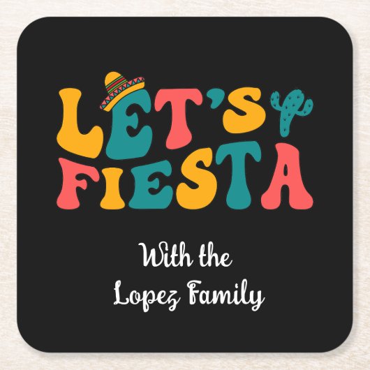 Groovy Retro Laten we Feesten Kartonnen Onderzetters (Voorkant)