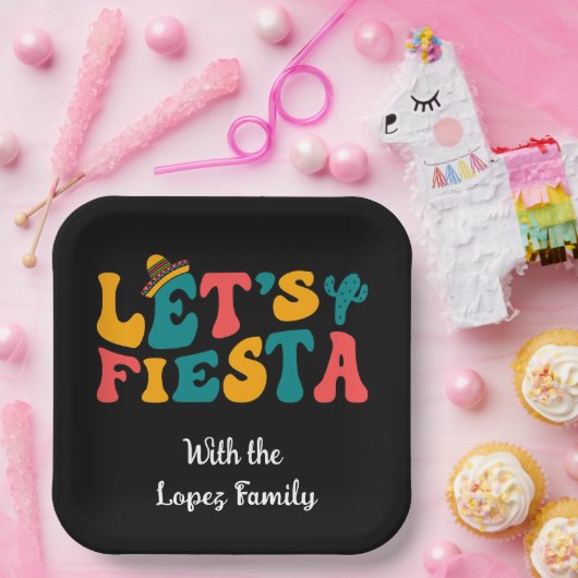 Groovy Retro Laten we feestvieren Papieren Bordje (Feest)