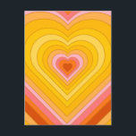 Groovy Retro Layered Heart Briefkaart<br><div class="desc">Retrohartbarstontwerp. Hartlagen in oranje,  geel,  roze. Groovy retro hartogeschenken,  thuisdecor.</div>