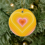 Groovy Retro Layered Heart Keramisch Ornament<br><div class="desc">Retrohartbarstontwerp. Hartlagen in oranje,  geel,  roze. Groovy retro hartogeschenken,  thuisdecor.</div>