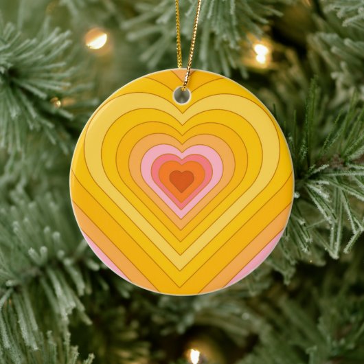 Groovy Retro Layered Heart Keramisch Ornament (Boom)
