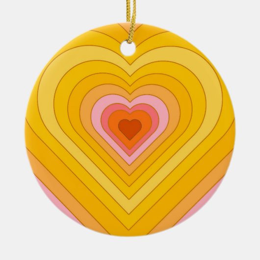 Groovy Retro Layered Heart Keramisch Ornament (Voorkant)