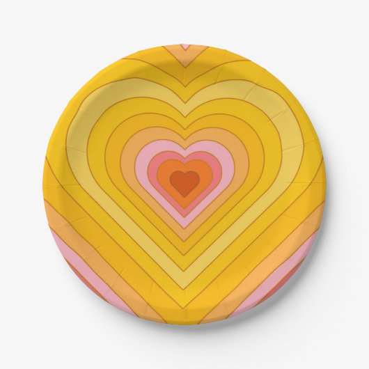 Groovy Retro Layered Heart Papieren Bordje (Voorkant)