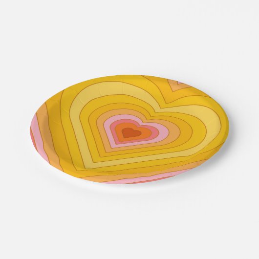 Groovy Retro Layered Heart Papieren Bordje (Gekanteld)