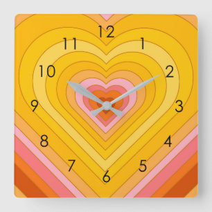 Groovy Retro Layered Heart Vierkante Klok