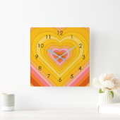 Groovy Retro Layered Heart Vierkante Klok (Huis)