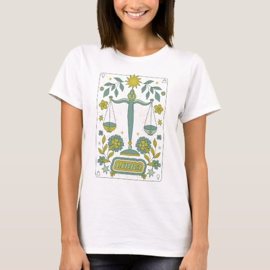 Groovy Retro Libra Horoscope Astrology Green T-shirt (Voorkant)
