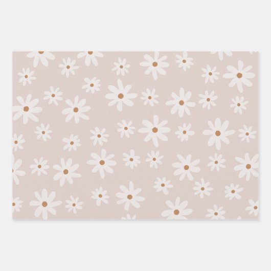 Groovy Retro Lichtbruin Daisy Floral Inpakpapier Vel (Voorkant 3)