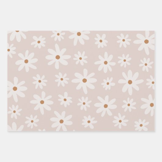 Groovy Retro Lichtbruin Daisy Floral Inpakpapier Vel (Voorkant 2)
