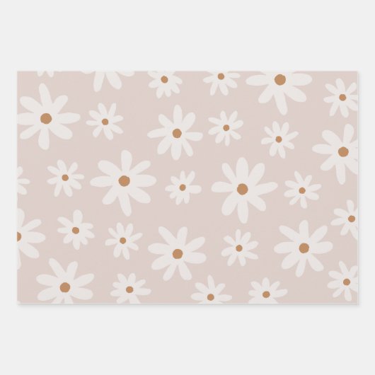 Groovy Retro Lichtbruin Daisy Floral Inpakpapier Vel (Voorkant)
