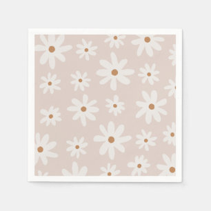 Groovy Retro Lichtbruin Daisy Floral Servet