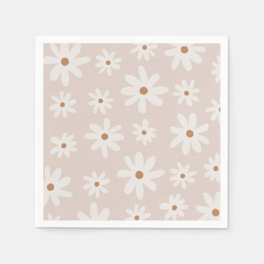 Groovy Retro Lichtbruin Daisy Floral Servet (Voorkant)