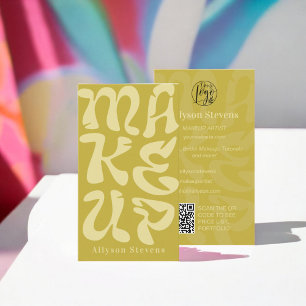 Groovy retro lime groen logo qr code Make-up Visitekaartje