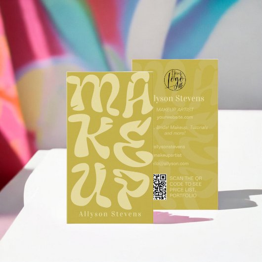 Groovy retro lime groen logo qr code Make-up Visitekaartje