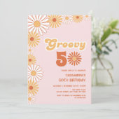 Groovy Retro Madelief Boho Oranje Roze Verjaardag Kaart (Staand voorkant)
