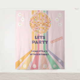 Groovy Retro Madelief Disco Verjaardag Achtergrond Wandkleed