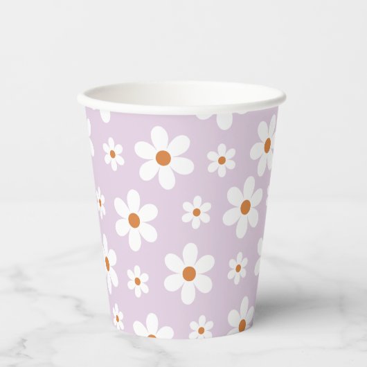 Groovy Retro Madelief Paars Papieren Bekers (Voorkant)