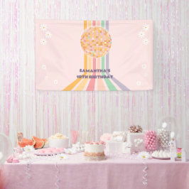 Groovy Retro Madeliefje Disco Verjaardag Achtergro Spandoek