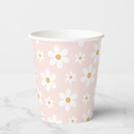 Groovy Retro Madeliefje Roze Papieren Bekers