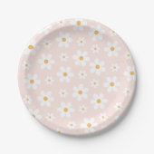 Groovy Retro Madeliefje Roze Papieren Bordje (Voorkant)