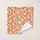 Groovy Retro Madeliefjes Bloemmotief op oranje Bad Handdoek (Wasdoekje)