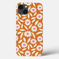 Groovy Retro Madeliefjes Bloemmotief op oranje  