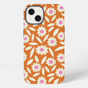 Groovy Retro Madeliefjes Bloemmotief op oranje iPhone 13 Hoesje