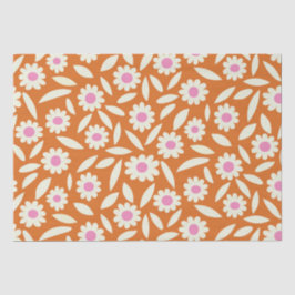 Groovy Retro Madeliefjes Bloemmotief op oranje   Tissuepapier