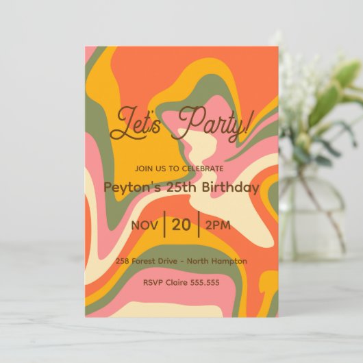 Groovy Retro Marble Feest Uitnodiging (Staand voorkant)