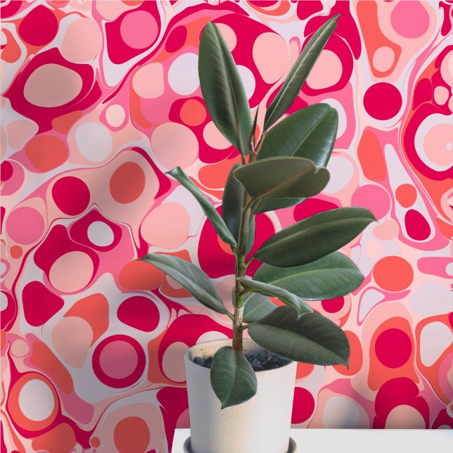 Groovy Retro Marmer Roze Inktdruppels Behang (Fun retro groovy liquid ink drop marbled pink peel and stick art wallpaper)
