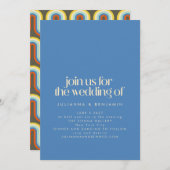 Groovy Retro Mod 70s Blue and Olive Green Wedding Kaart (Voorkant / Achterkant)