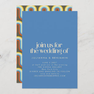 Groovy Retro Mod 70s Blue and Olive Green Wedding Kaart